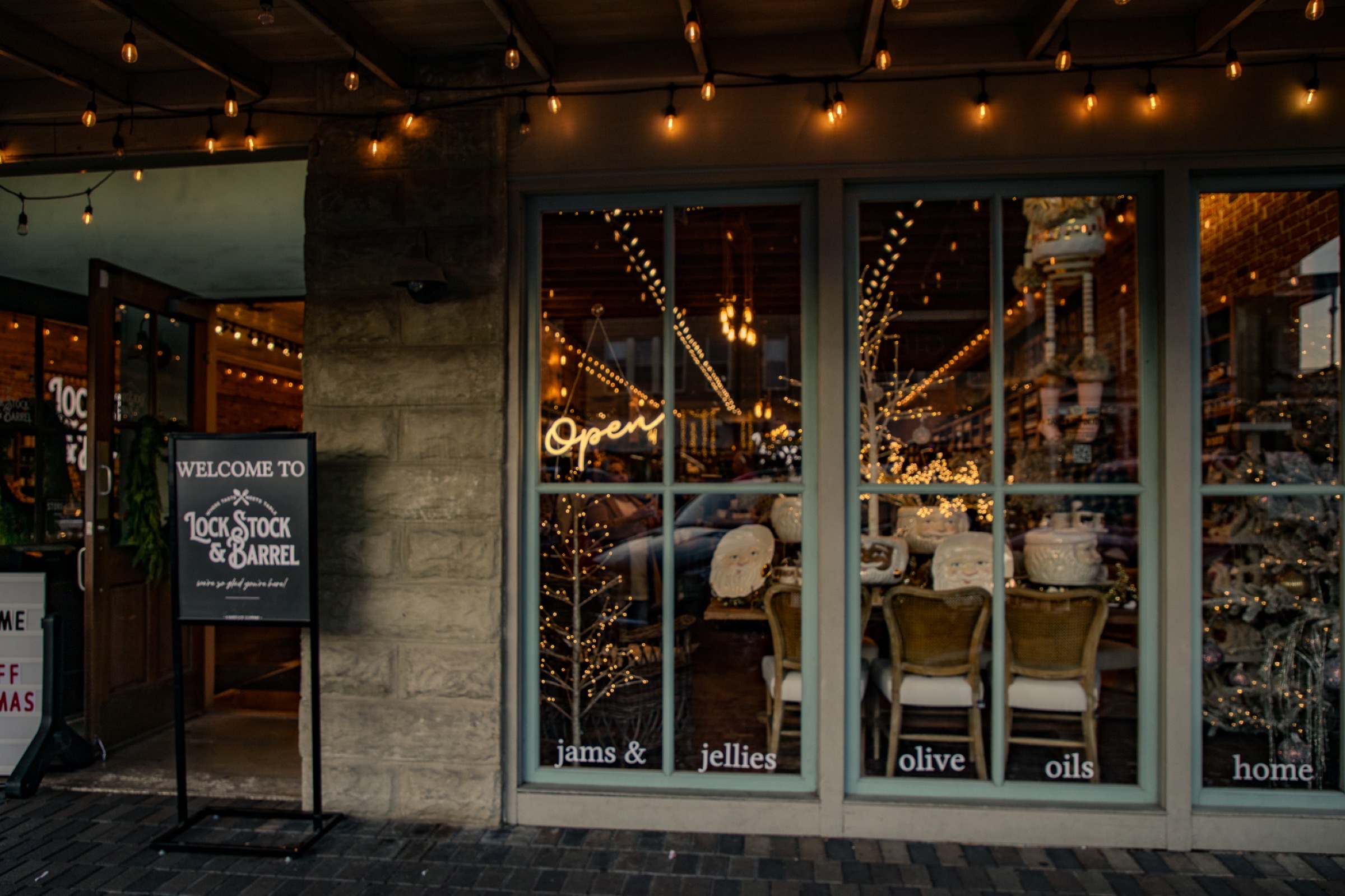 Architecture - Lock Stock and Barrel storefront with holiday lights