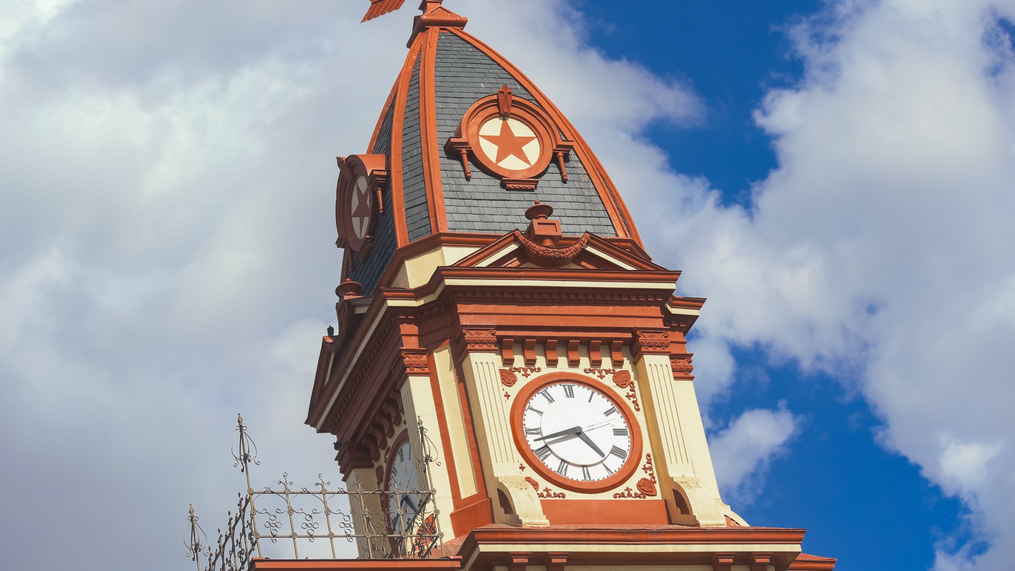 Texas courthouse clock tower at golden hour